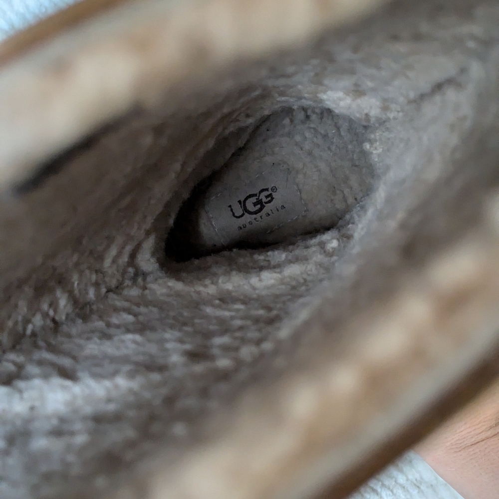 VTG Y2K UGG Wallingford Wellies Gold Sheepskin Logo Print Rain Boots Women's 7 - Picture 12 of 14